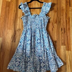 Hill House S Elizabeth Dress in Blue Mosaic Poplin